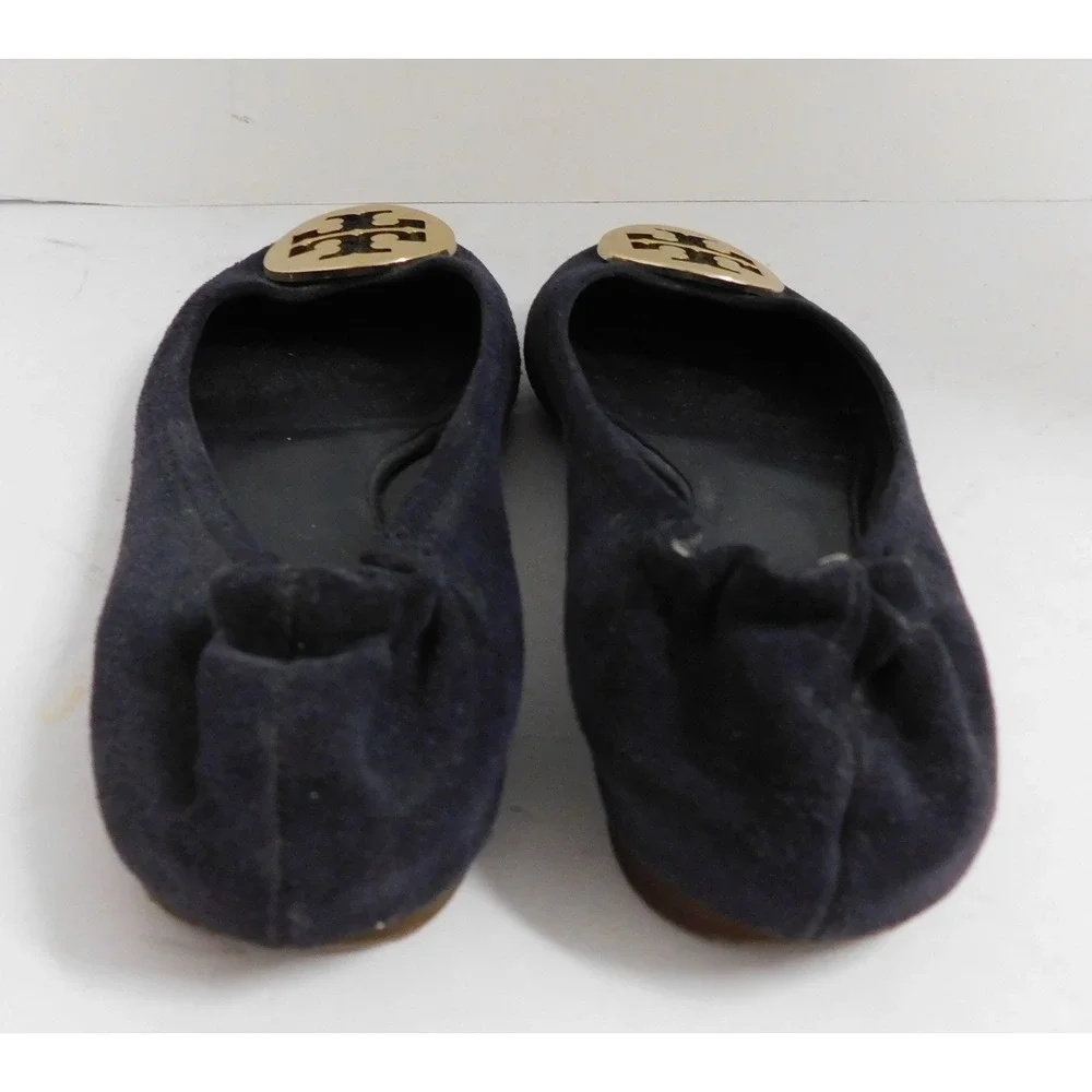 Tory Burch Reva Navy Blue Suede Gold Hardware Ballet Flat Size 6